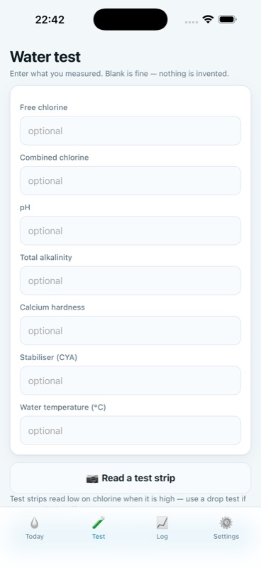 PoolPilot — citirea benzii de test din poză