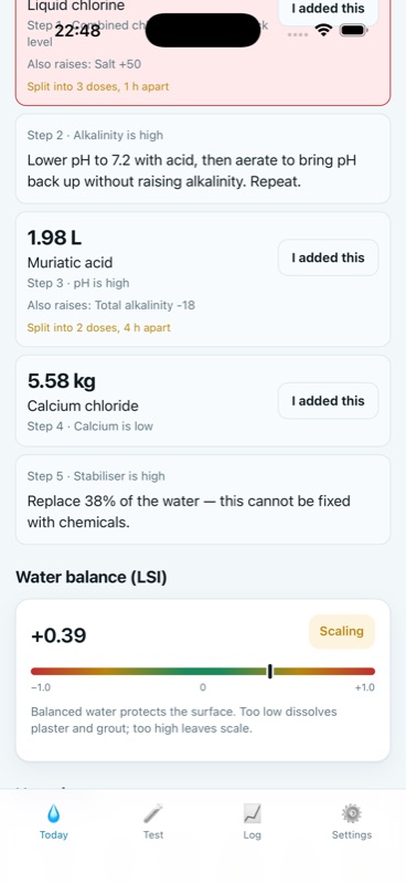 PoolPilot — dozele calculate